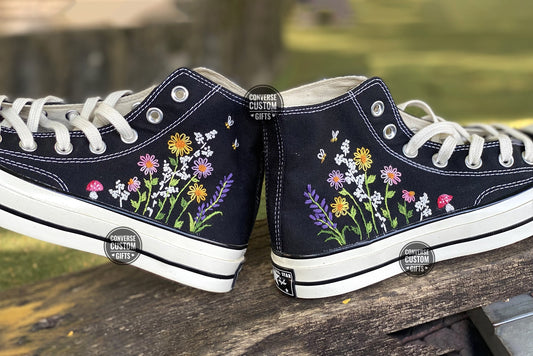 Converse Custom Flower and mountains Embroidery/ Floral and mountains Embroidered Converse