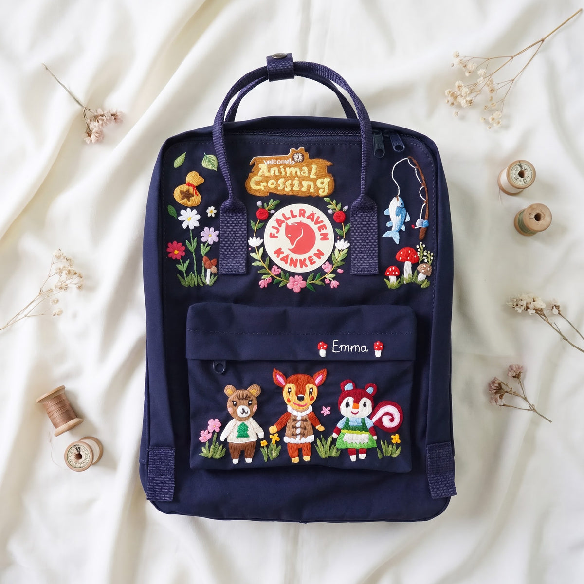 Custom Hand Embroidered Kanken Backpack Made to Order | Hand Embroidered Fjallraven Kanken Game Character Backpack | Cute Game Character Bag