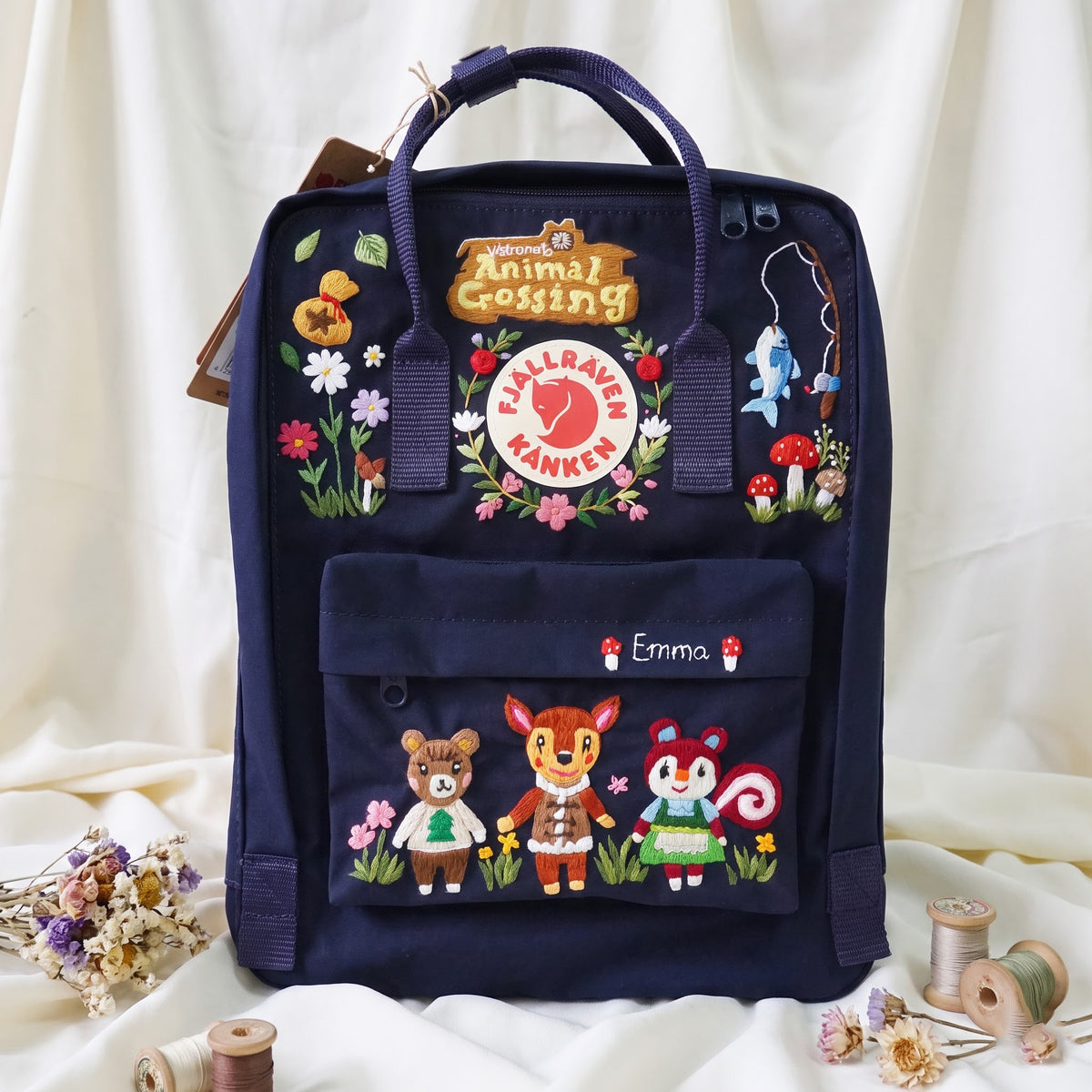 Custom Hand Embroidered Kanken Backpack Made to Order | Hand Embroidered Fjallraven Kanken Game Character Backpack | Cute Game Character Bag