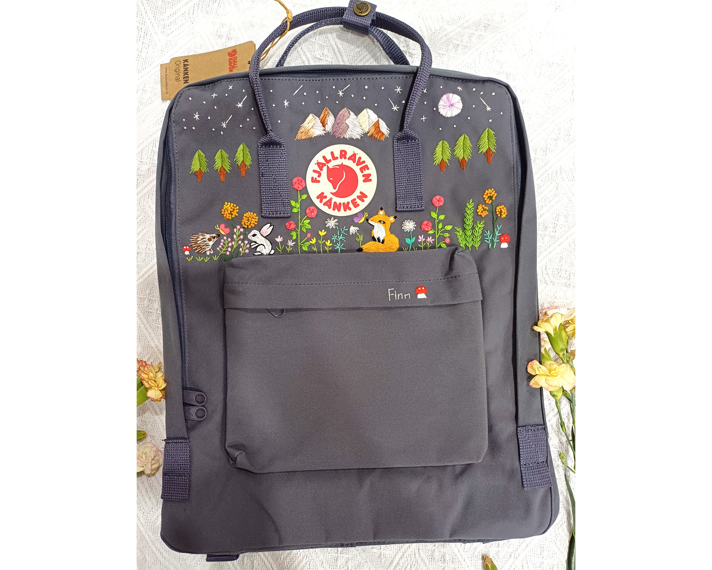 Custom Fjallraven Kanken Backpack – Night Sky & Forest Animals Embroidery - Personalized Embroidered Backpack - Custom Bag for Women