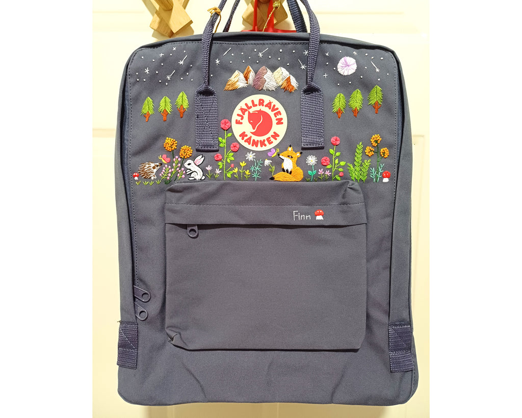  Custom Fjallraven Kanken Backpack – Night Sky & Forest Animals Embroidery - Personalized Embroidered Backpack - Custom Bag for Women 