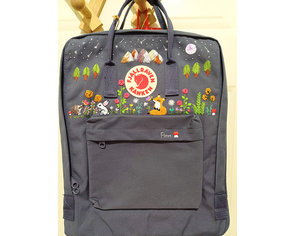  Custom Fjallraven Kanken Backpack – Night Sky & Forest Animals Embroidery - Personalized Embroidered Backpack - Custom Bag for Women 