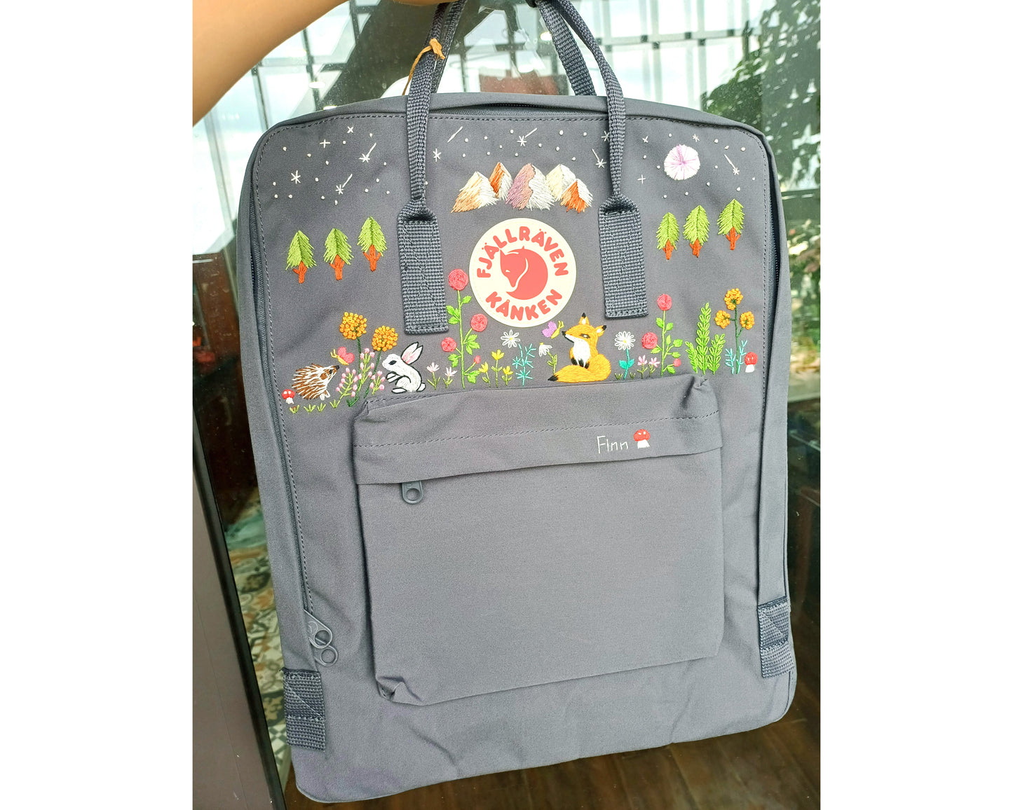 Custom Fjallraven Kanken Backpack – Night Sky & Forest Animals Embroidery - Personalized Embroidered Backpack - Custom Bag for Women