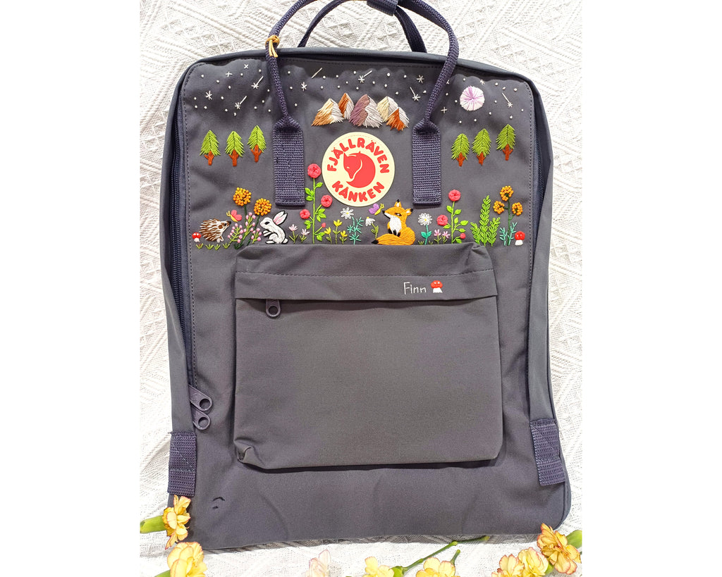  Custom Fjallraven Kanken Backpack – Night Sky & Forest Animals Embroidery - Personalized Embroidered Backpack - Custom Bag for Women 