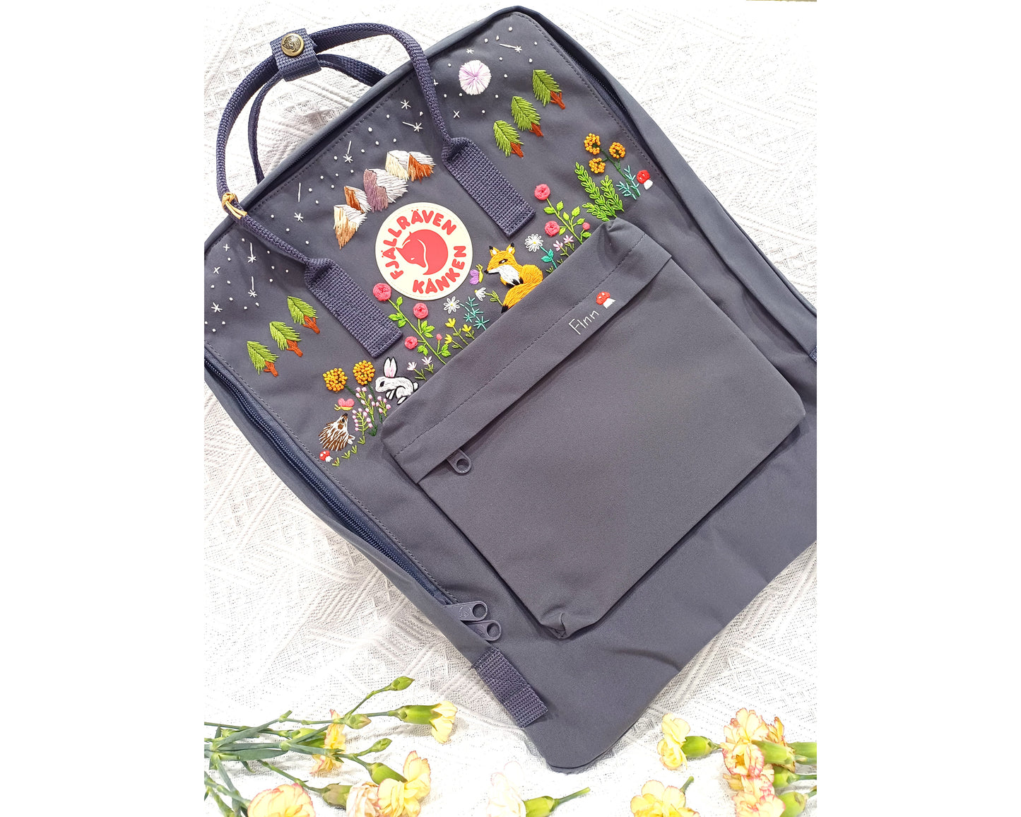 Custom Fjallraven Kanken Backpack – Night Sky & Forest Animals Embroidery - Personalized Embroidered Backpack - Custom Bag for Women