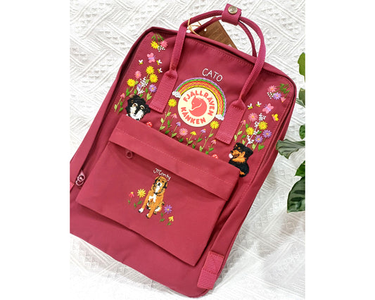 Personalized Fjallraven Kanken Backpack with Dog Embroidery - Personalized Embroidered Backpack - Custom Bag for Women