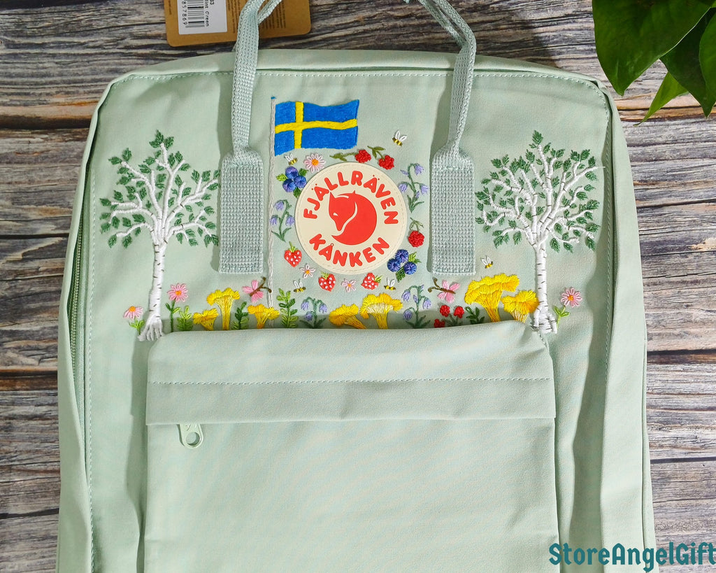 Custom Fjallraven Kanken Backpack – Swedish Summer Garden Design - Personalized Embroidered Backpack - Custom Bag for Women 