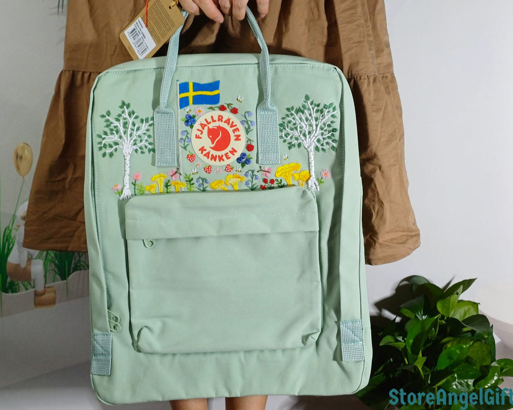  Custom Fjallraven Kanken Backpack – Swedish Summer Garden Design - Personalized Embroidered Backpack - Custom Bag for Women 