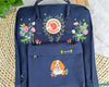  Fjallraven Kanken Backpack embroidered with hydrangea flowers and a pet dog - Personalized Embroidered Backpack - Custom Bag for Women 