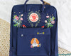  Fjallraven Kanken Backpack embroidered with hydrangea flowers and a pet dog - Personalized Embroidered Backpack - Custom Bag for Women 