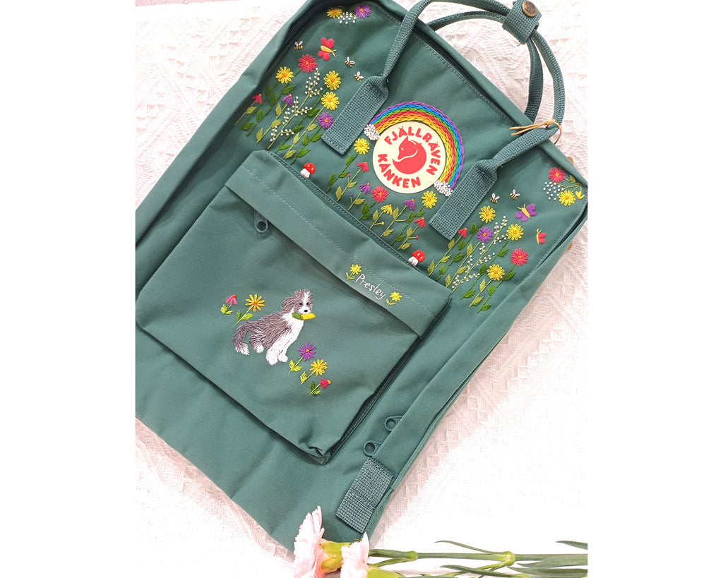  Fjallraven Kanken Backpack embroidered embroidered with pets, puppies, and customized dogs - Personalized Embroidered Backpack - Custom Bag for Women 