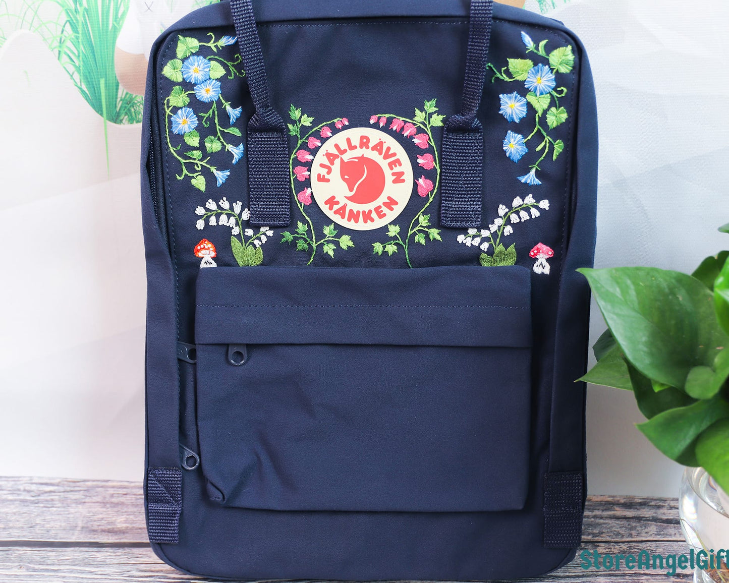 Custom Fjallraven Kanken Backpack – Morning Glory and Lily of the Valley Design - Personalized Embroidered Backpack - Custom Bag for Women