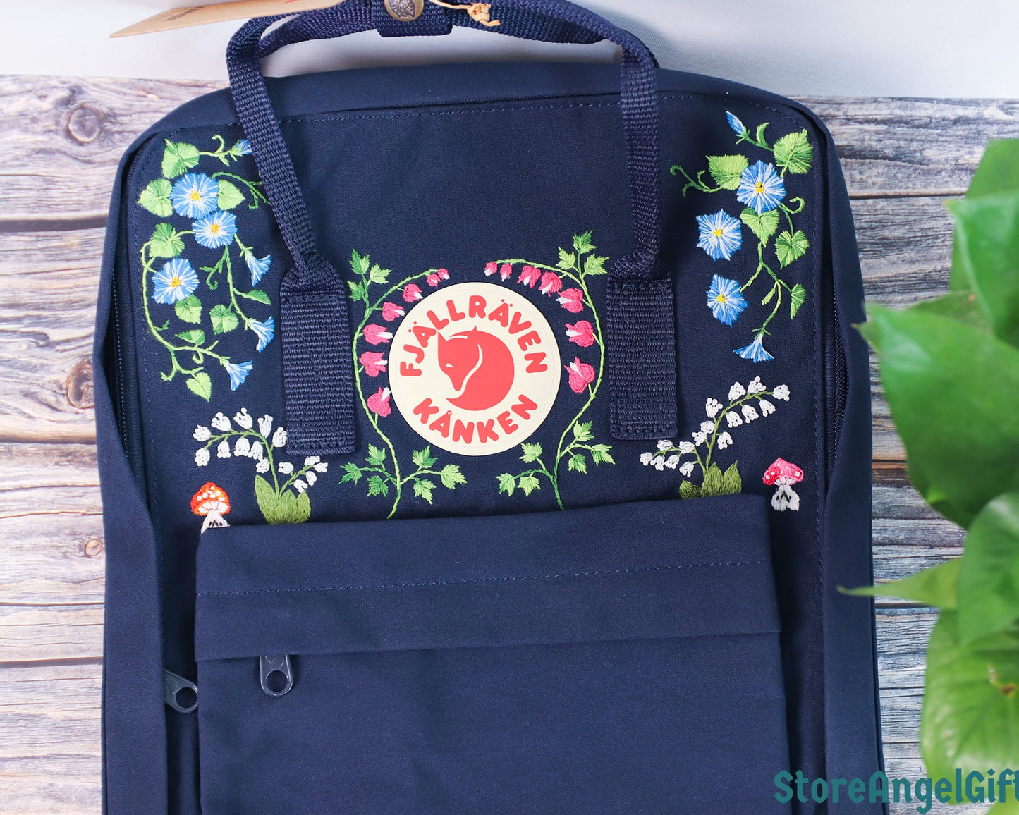 Custom Fjallraven Kanken Backpack – Morning Glory and Lily of the Valley Design - Personalized Embroidered Backpack - Custom Bag for Women
