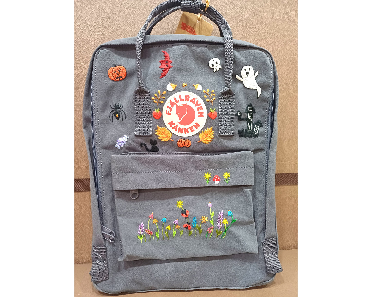 Fjallraven Kanken Backpack with Halloween Theme Embroidery - Personalized Embroidered Backpack - Custom Bag for Women