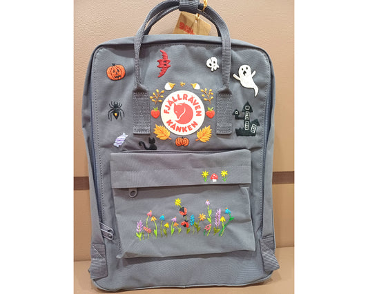 Fjallraven Kanken Backpack with Halloween Theme Embroidery - Personalized Embroidered Backpack - Custom Bag for Women