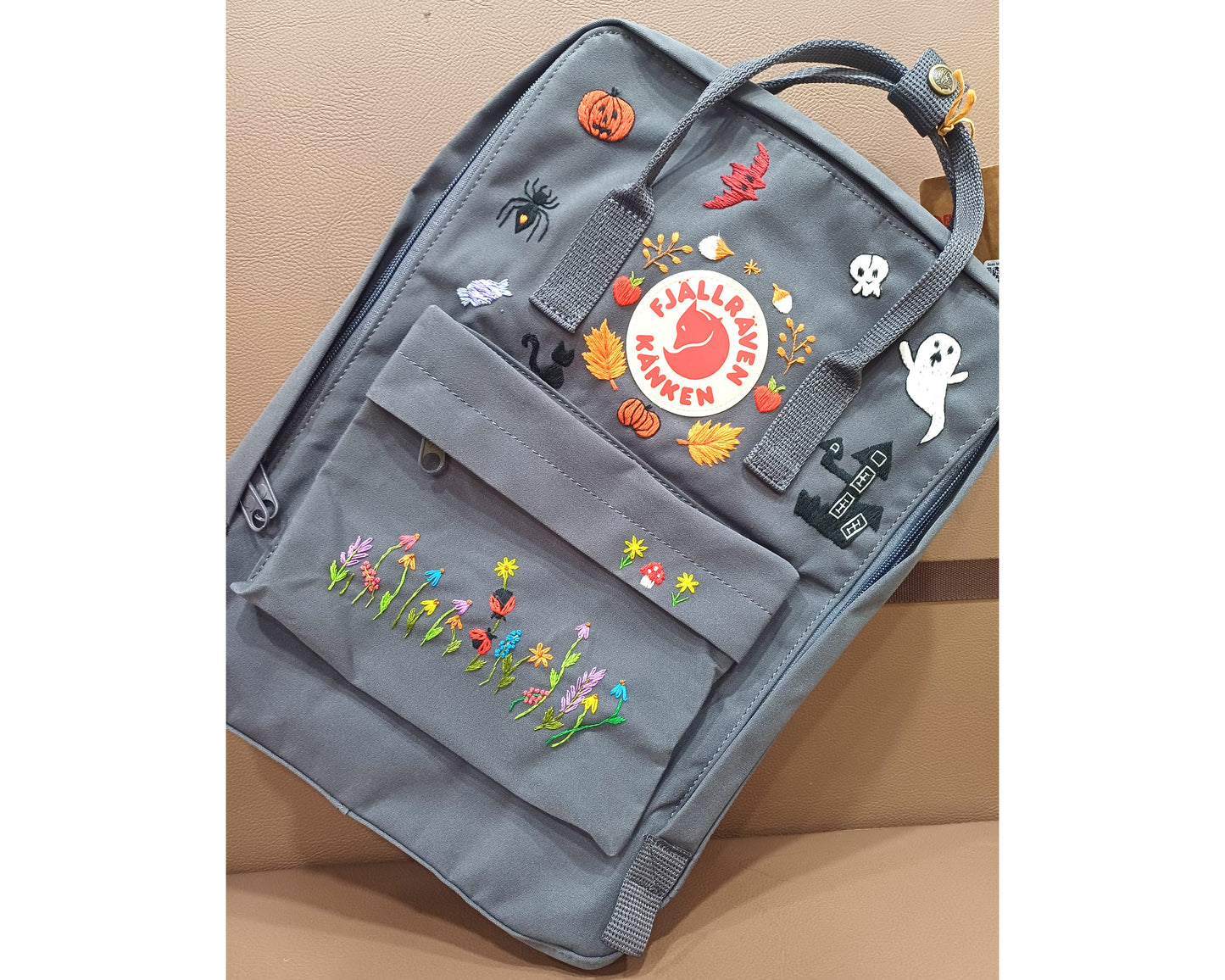 Fjallraven Kanken Backpack with Halloween Theme Embroidery - Personalized Embroidered Backpack - Custom Bag for Women