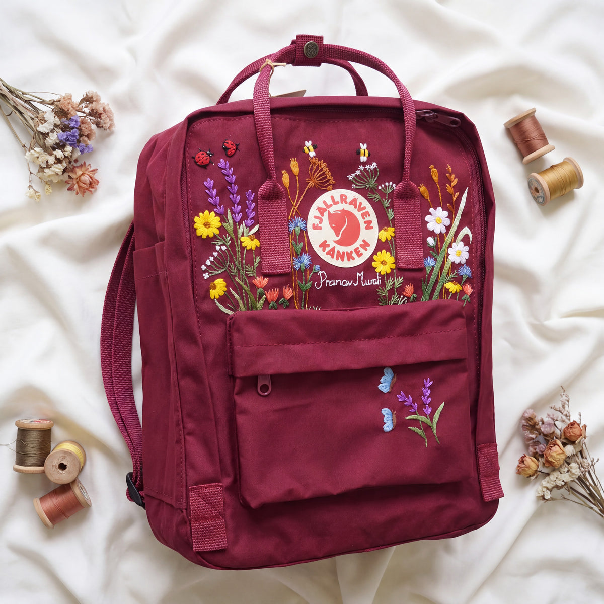 Fjällräven Kanken Regenbogen Bunter Gänseblümchen Bestickter Rucksack