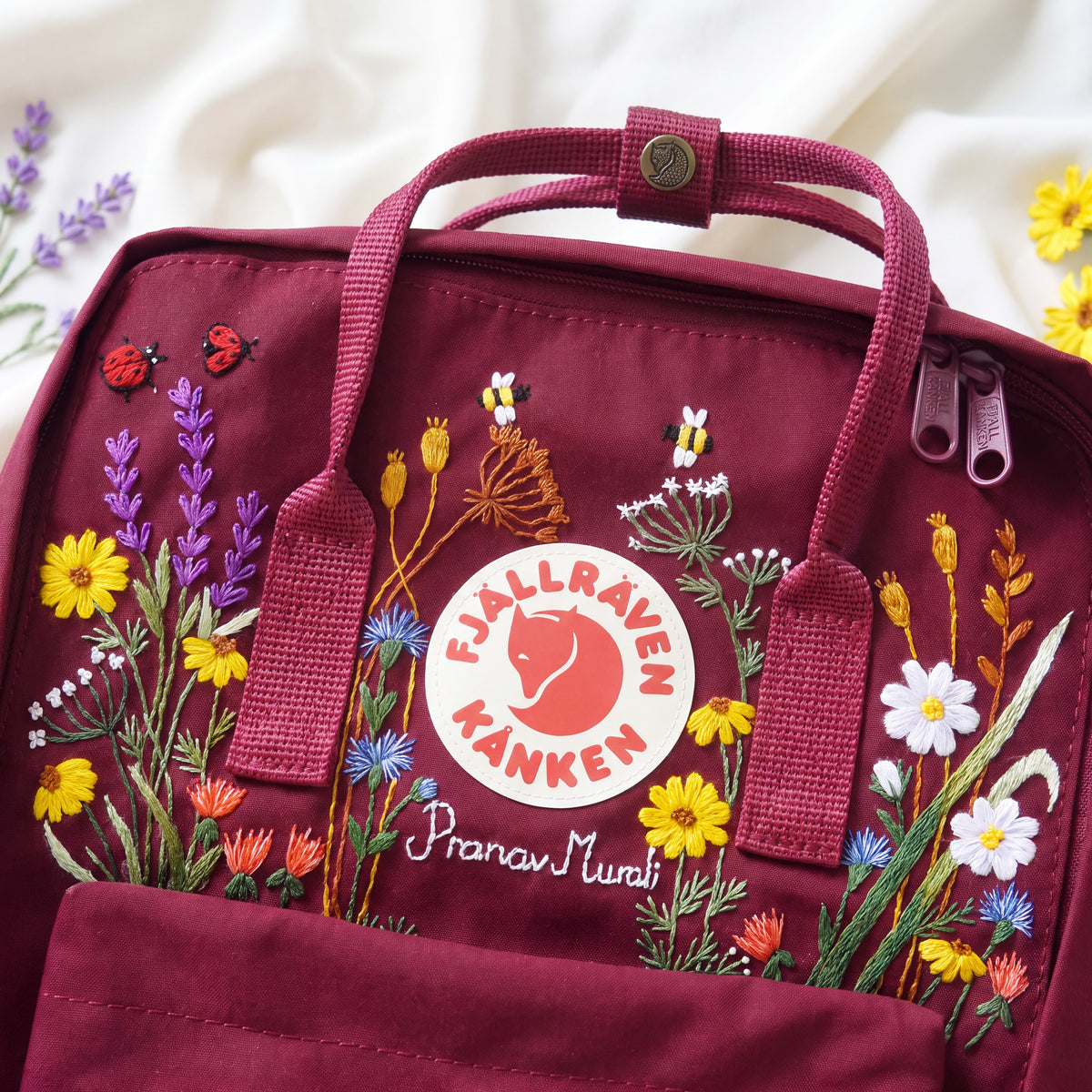 Fjällräven Kanken Regenbogen Bunter Gänseblümchen Bestickter Rucksack