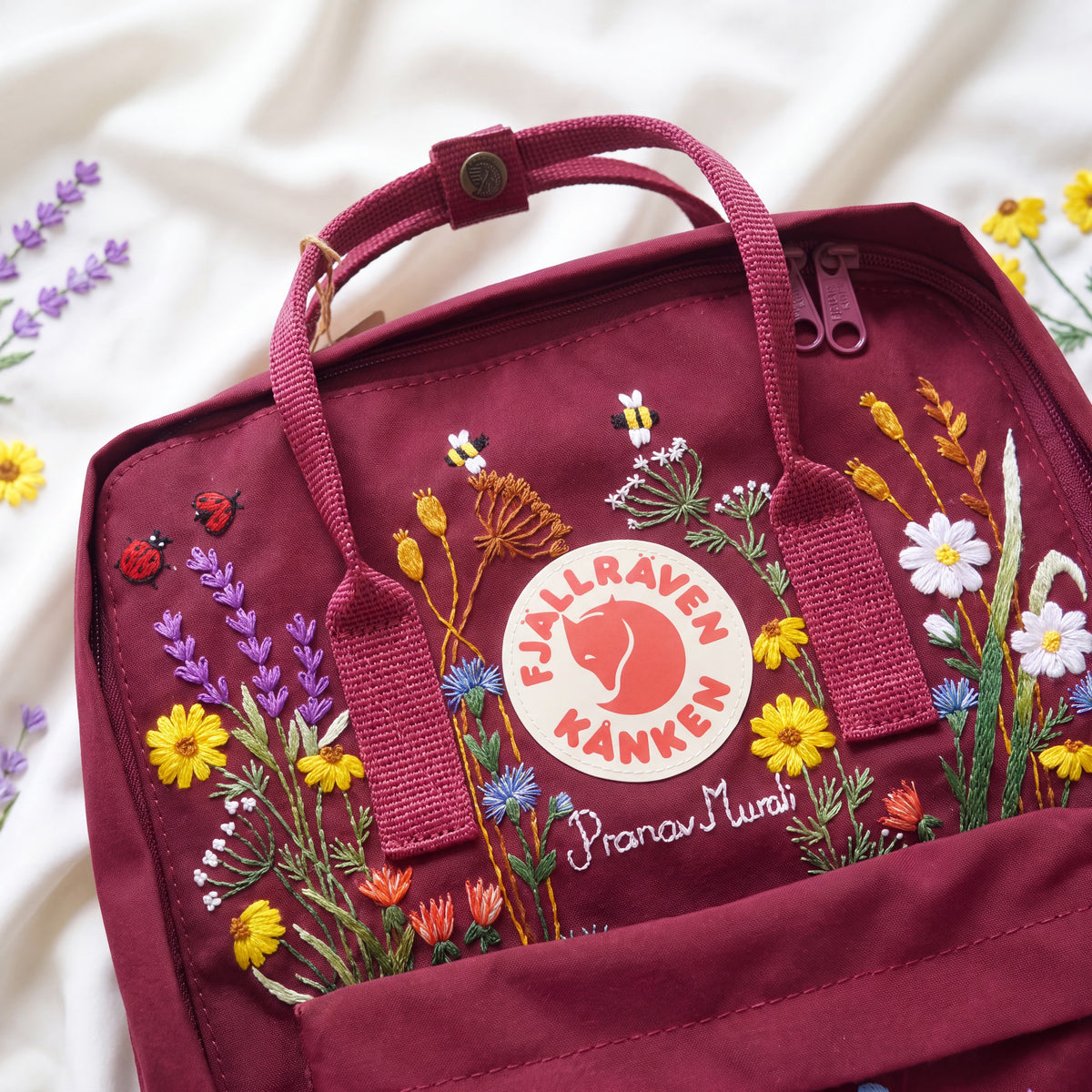 Fjällräven Kanken Regenbogen Bunter Gänseblümchen Bestickter Rucksack