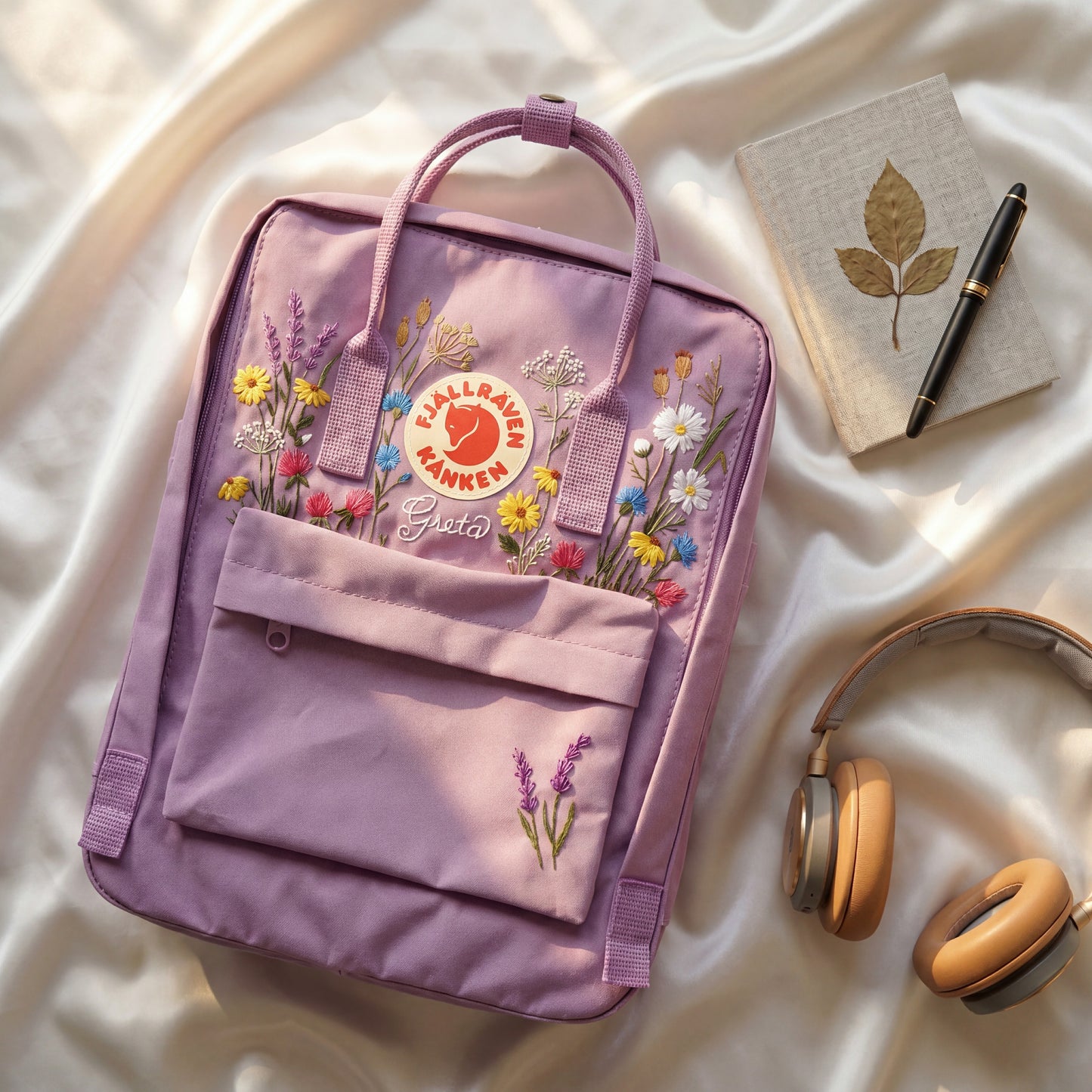 Custom Embroidered Fjallraven Kanken Backpack Wildflower | Fjallraven Kanken Travel Backpack| Back to School Gift |Wildflower Bag