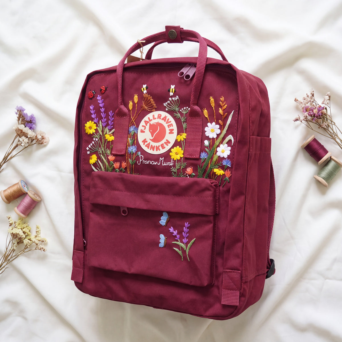 Fjällräven Kanken Regenbogen Bunter Gänseblümchen Bestickter Rucksack