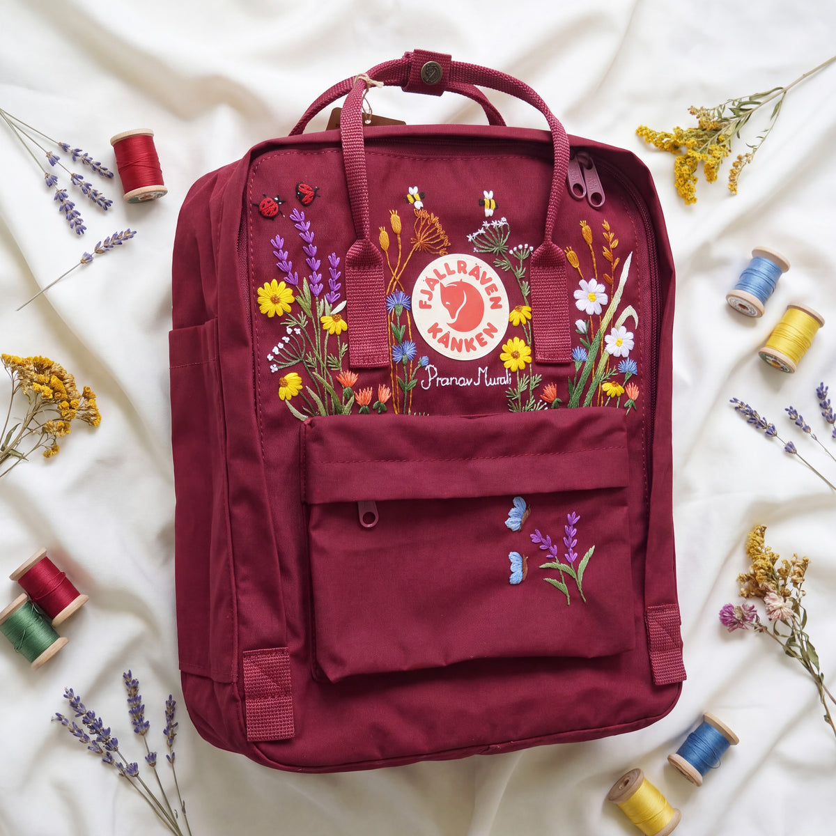 Fjällräven Kanken Regenbogen Bunter Gänseblümchen Bestickter Rucksack