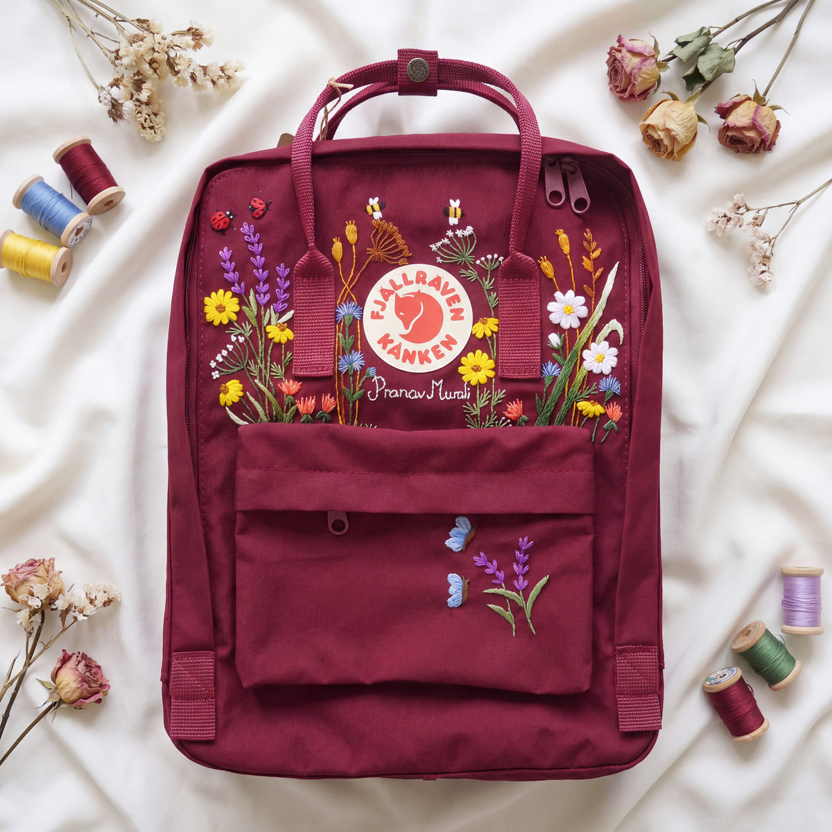 Fjällräven Kanken Regenbogen Bunter Gänseblümchen Bestickter Rucksack