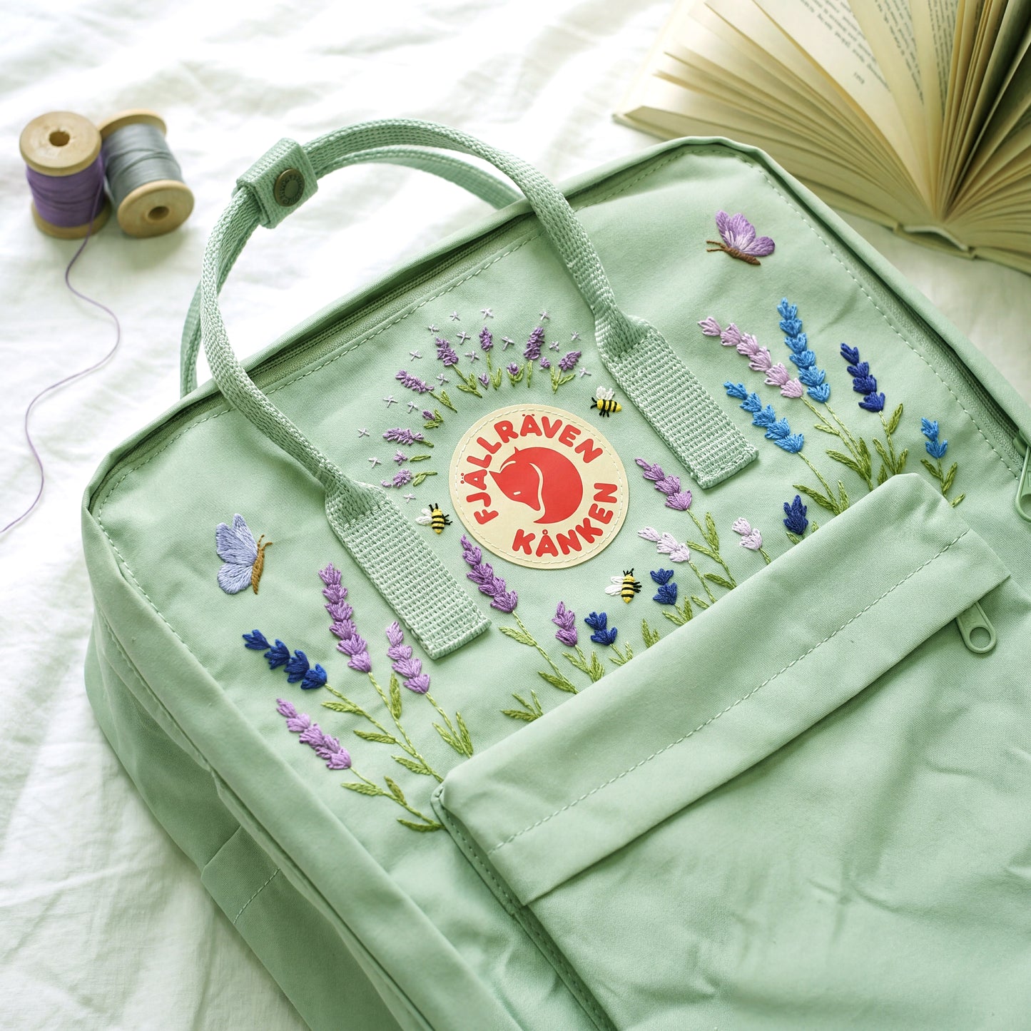 Lavender Field Embroidered Fjallraven Kanken Backpack | Floral Cottagecore Kanken Bag | Cute Aesthetic School Backpack Gift