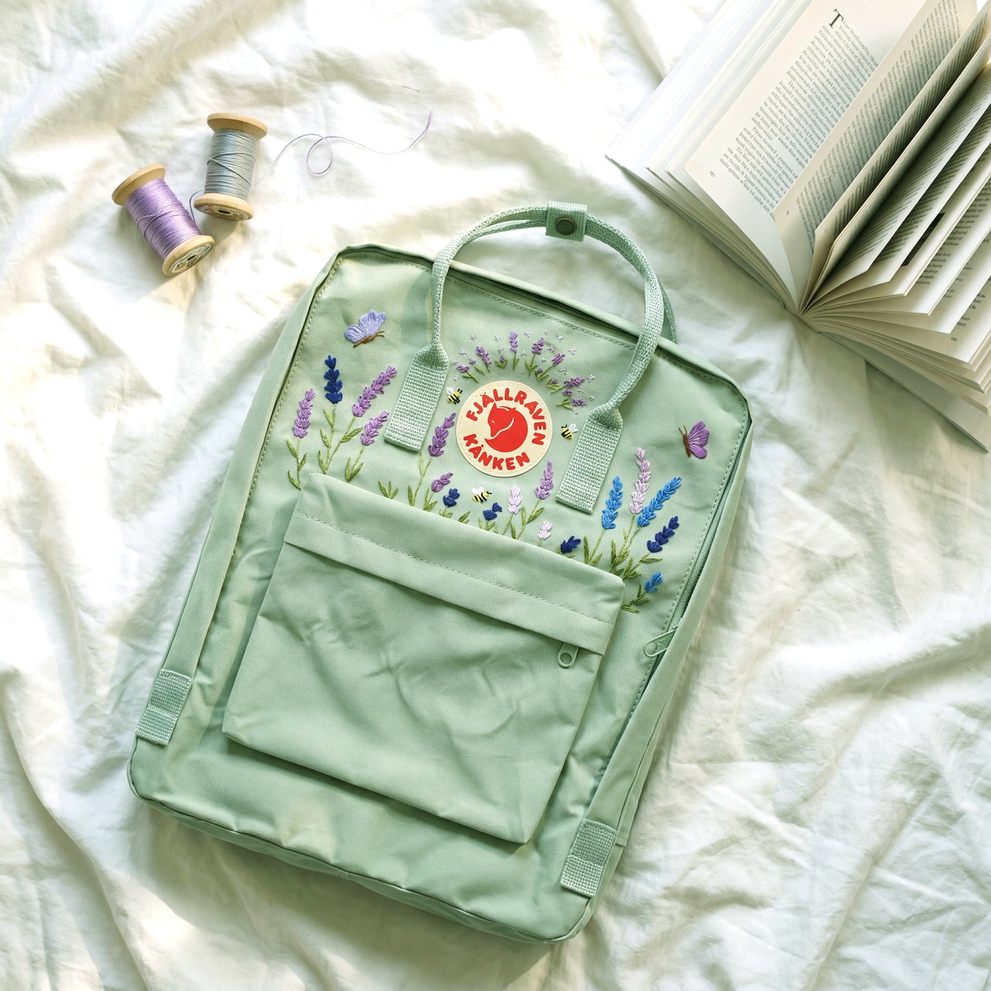 Lavender Field Embroidered Fjallraven Kanken Backpack | Floral Cottagecore Kanken Bag | Cute Aesthetic School Backpack Gift