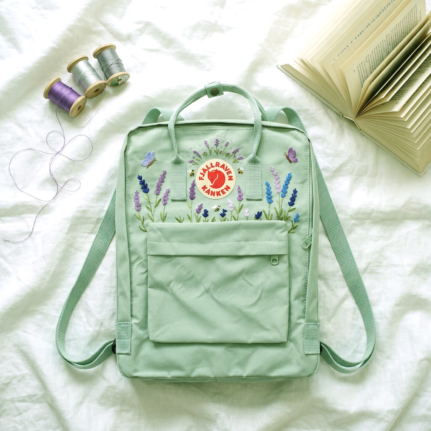 Lavender Field Embroidered Fjallraven Kanken Backpack | Floral Cottagecore Kanken Bag | Cute Aesthetic School Backpack Gift