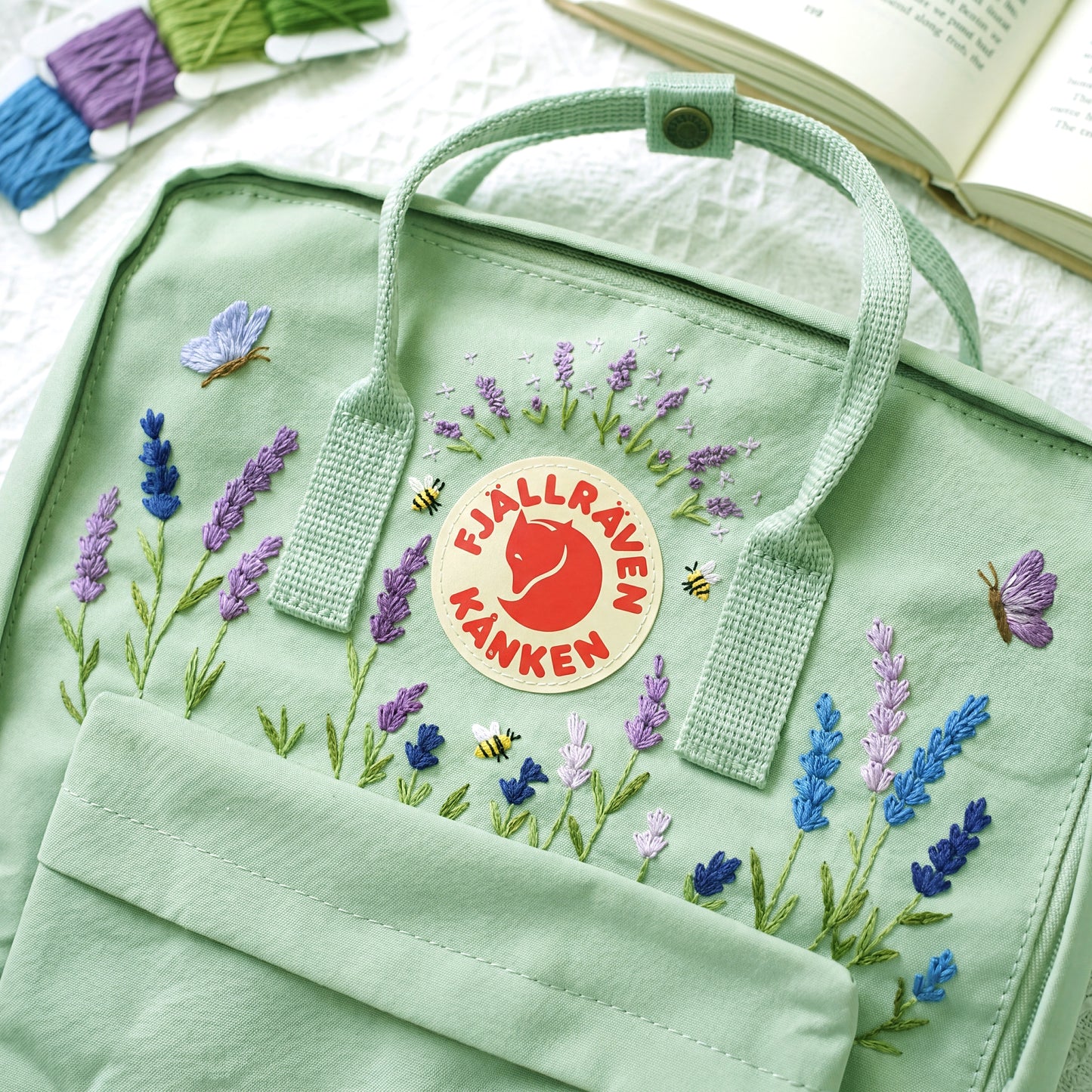 Lavender Field Embroidered Fjallraven Kanken Backpack | Floral Cottagecore Kanken Bag | Cute Aesthetic School Backpack Gift