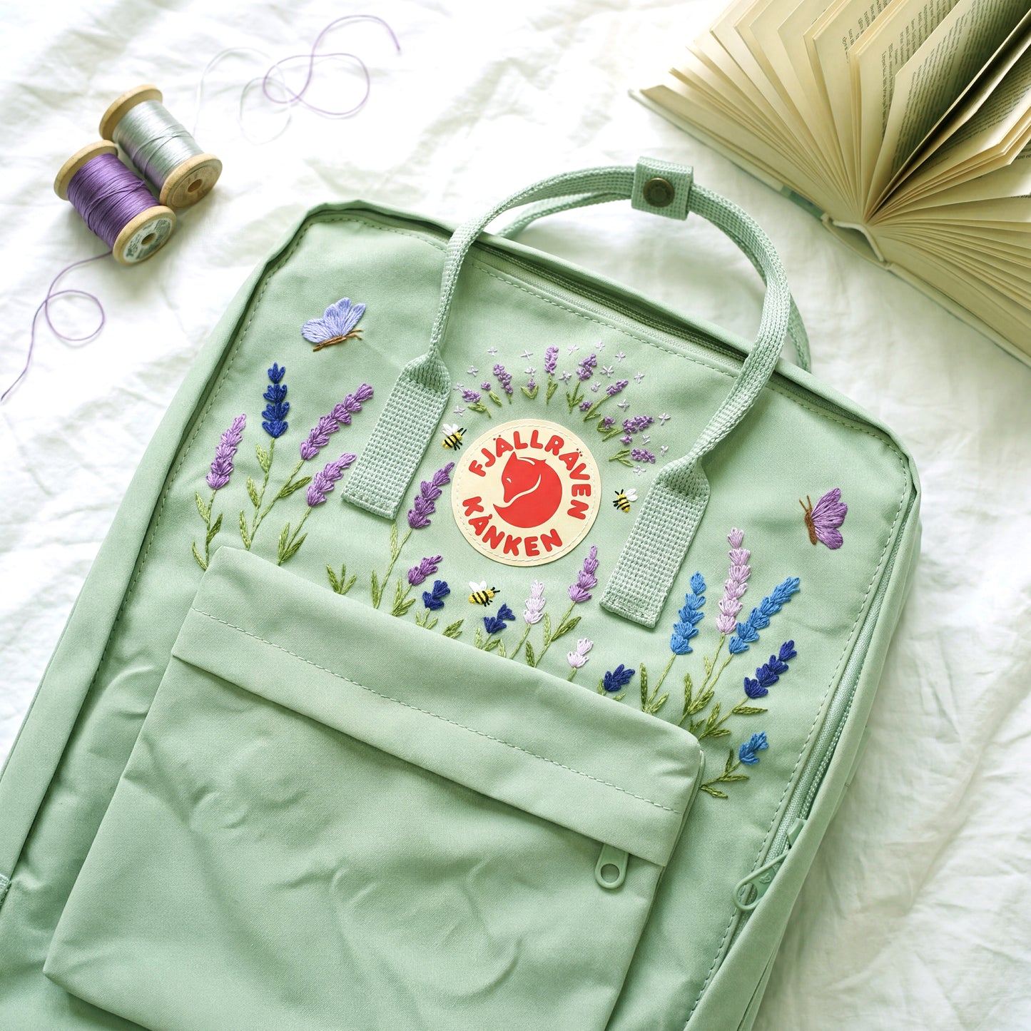 Lavender Field Embroidered Fjallraven Kanken Backpack | Floral Cottagecore Kanken Bag | Cute Aesthetic School Backpack Gift