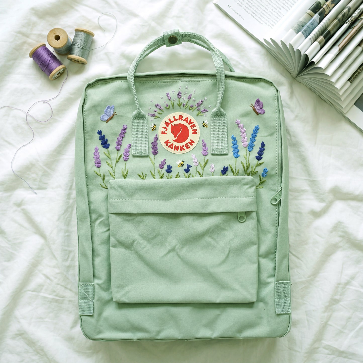 Lavender Field Embroidered Fjallraven Kanken Backpack | Floral Cottagecore Kanken Bag | Cute Aesthetic School Backpack Gift
