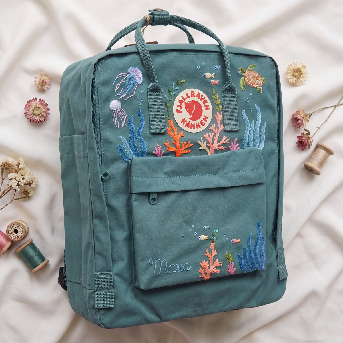 Fjällräven Kanken Regenbogen Bunter Gänseblümchen Bestickter Rucksack