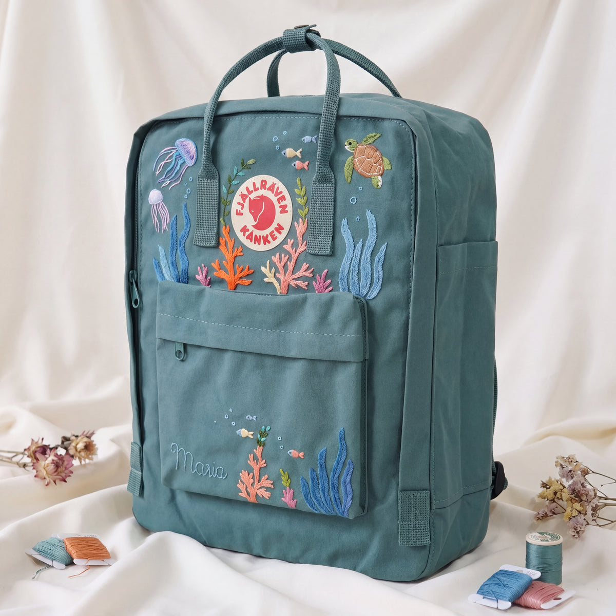 Fjällräven Kanken Regenbogen Bunter Gänseblümchen Bestickter Rucksack