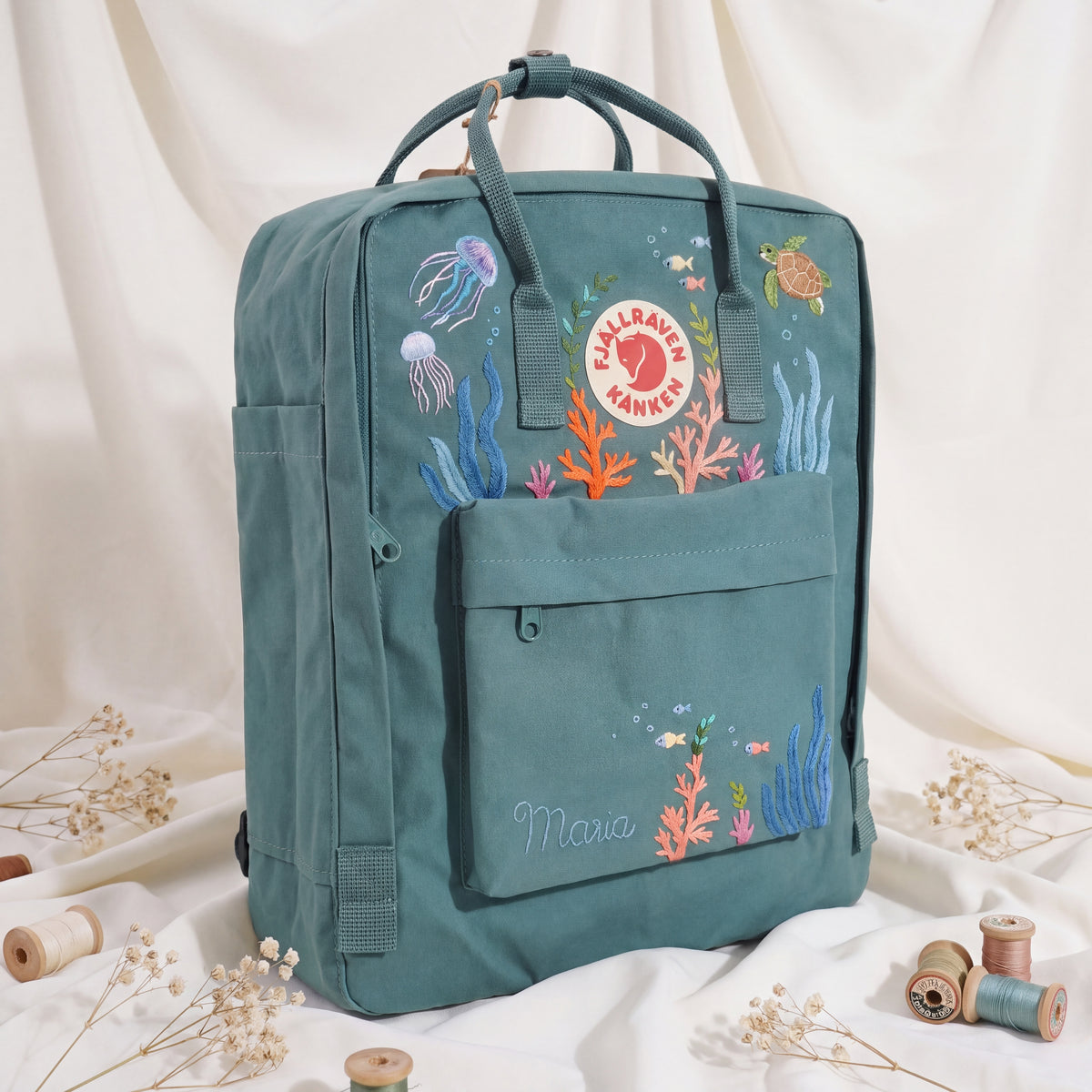 Fjällräven Kanken Regenbogen Bunter Gänseblümchen Bestickter Rucksack