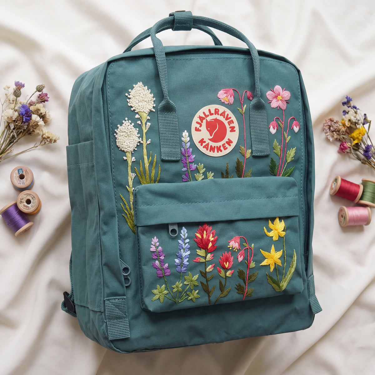 Fjällräven Kanken Regenbogen Bunter Gänseblümchen Bestickter Rucksack