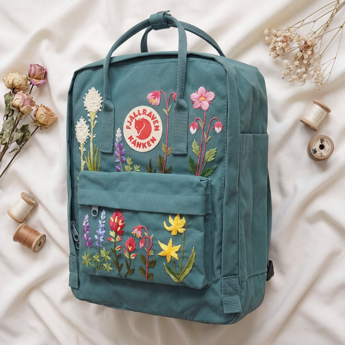 Fjällräven Kanken Regenbogen Bunter Gänseblümchen Bestickter Rucksack