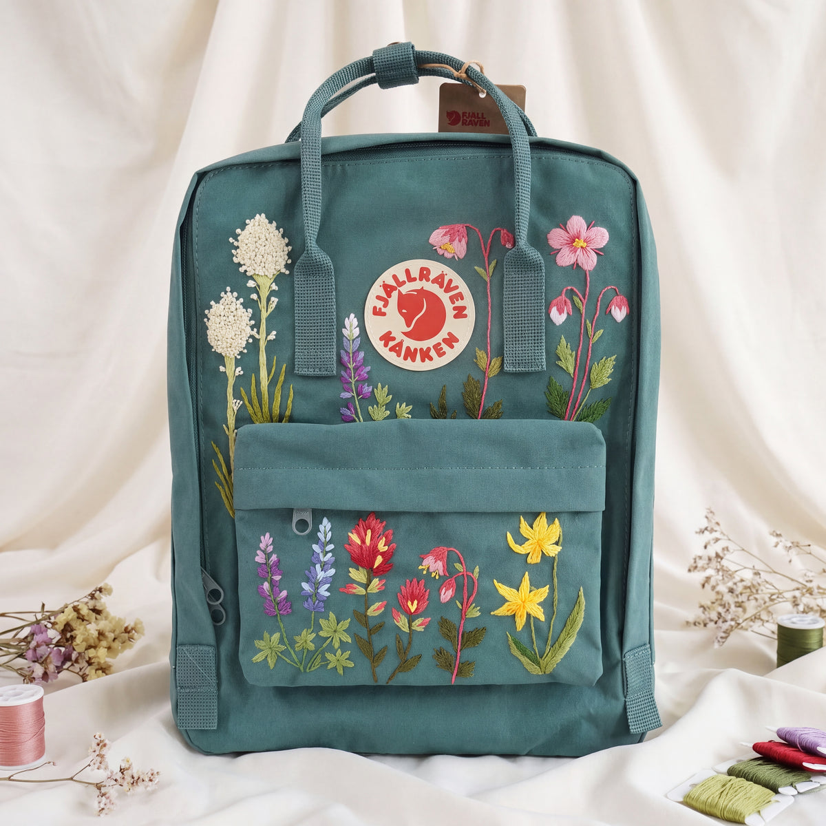 Fjällräven Kanken Regenbogen Bunter Gänseblümchen Bestickter Rucksack