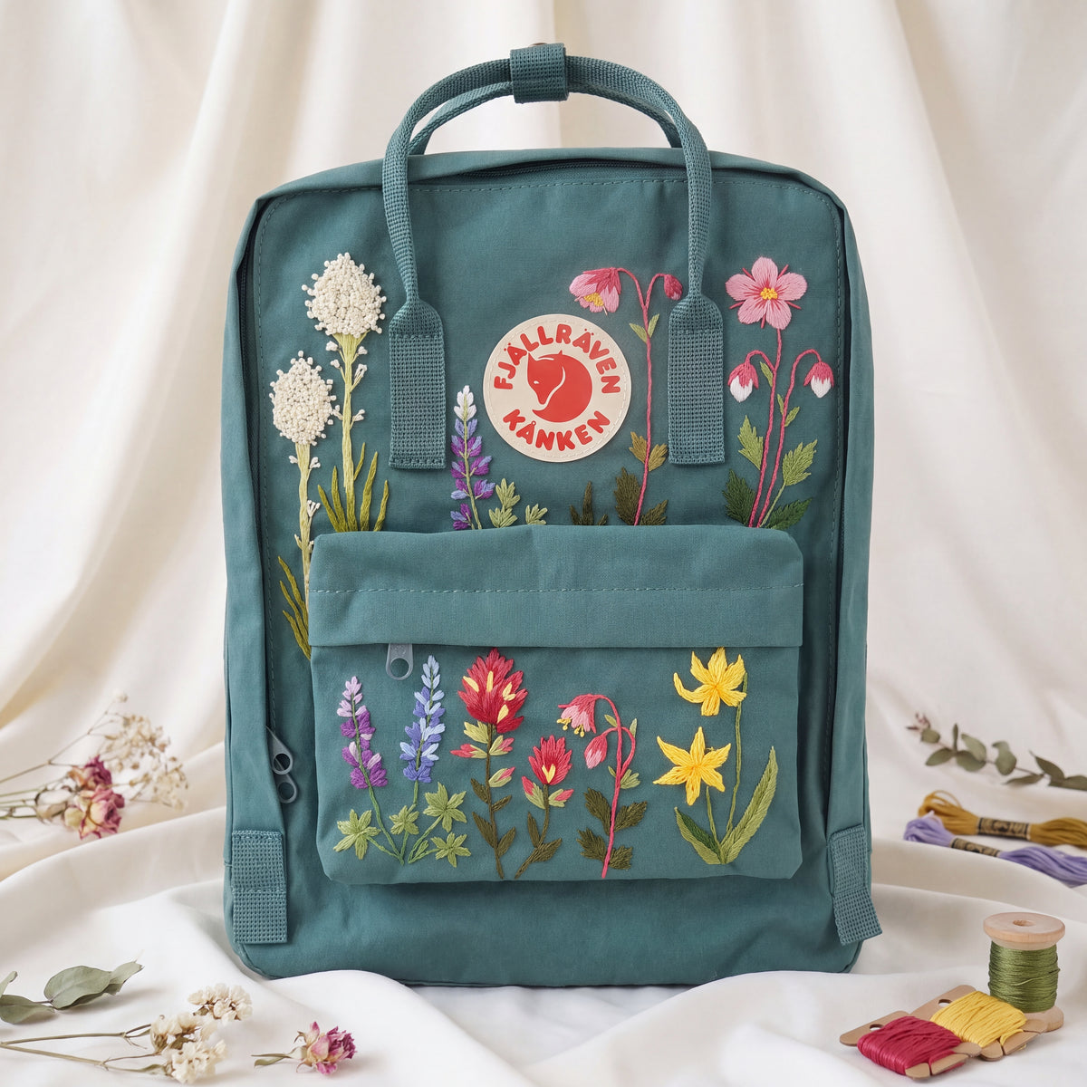 Fjällräven Kanken Regenbogen Bunter Gänseblümchen Bestickter Rucksack