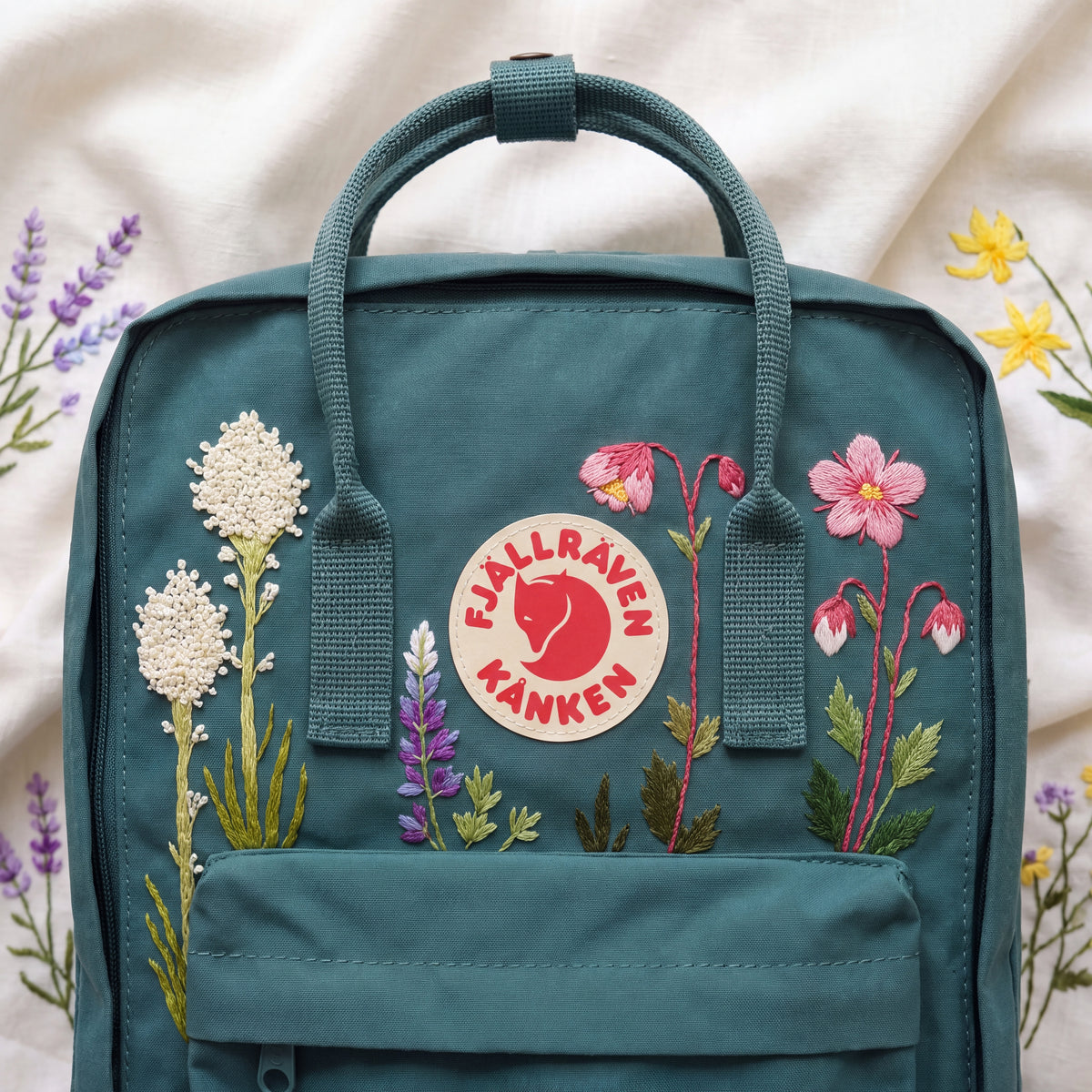 Fjällräven Kanken Regenbogen Bunter Gänseblümchen Bestickter Rucksack