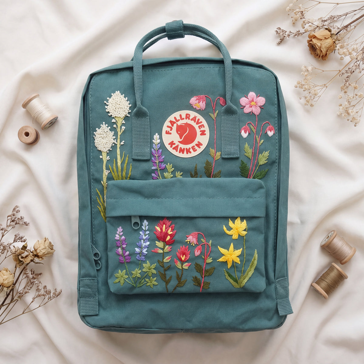 Fjällräven Kanken Regenbogen Bunter Gänseblümchen Bestickter Rucksack