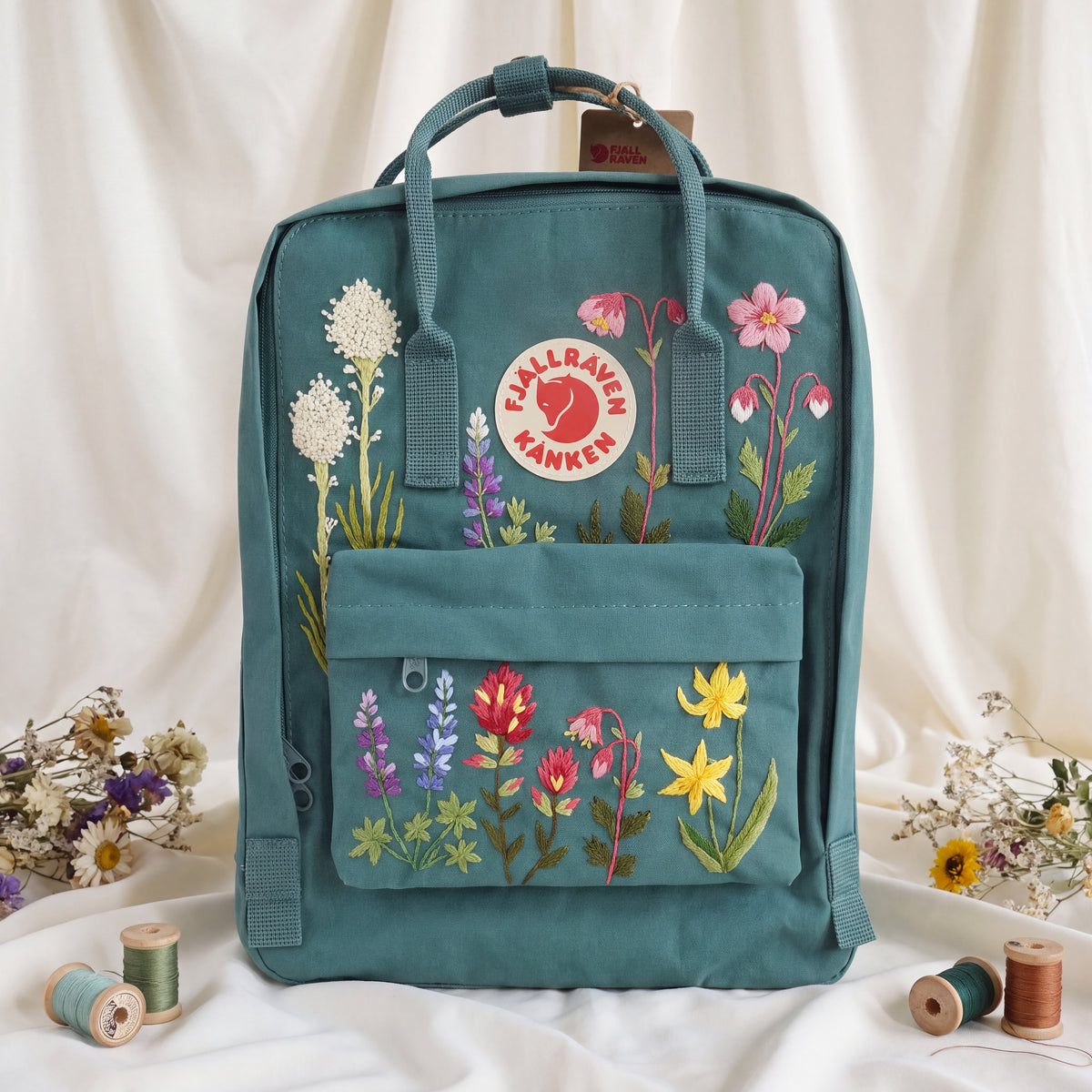 Fjällräven Kanken Regenbogen Bunter Gänseblümchen Bestickter Rucksack