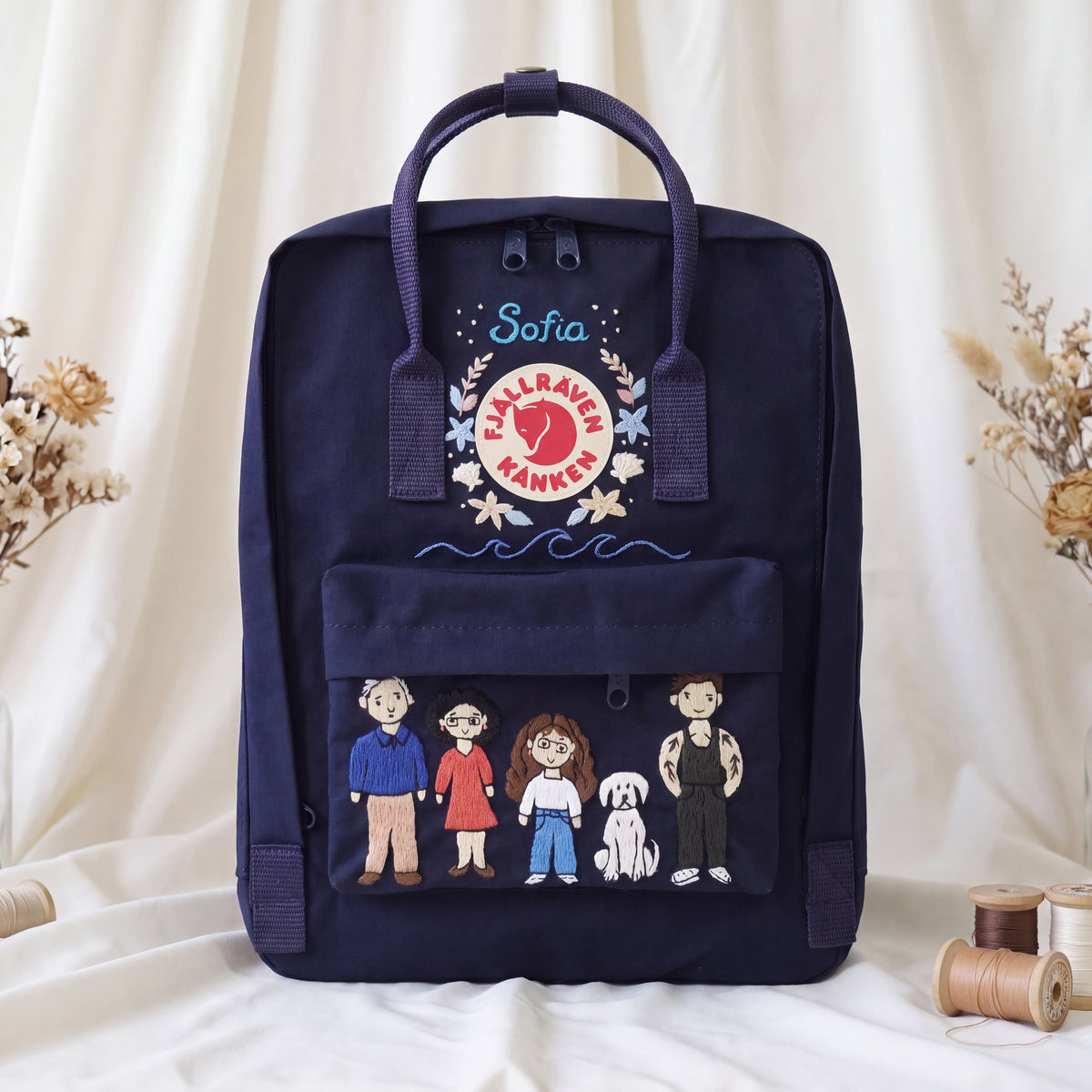 Fjällräven Kanken Regenbogen Bunter Gänseblümchen Bestickter Rucksack