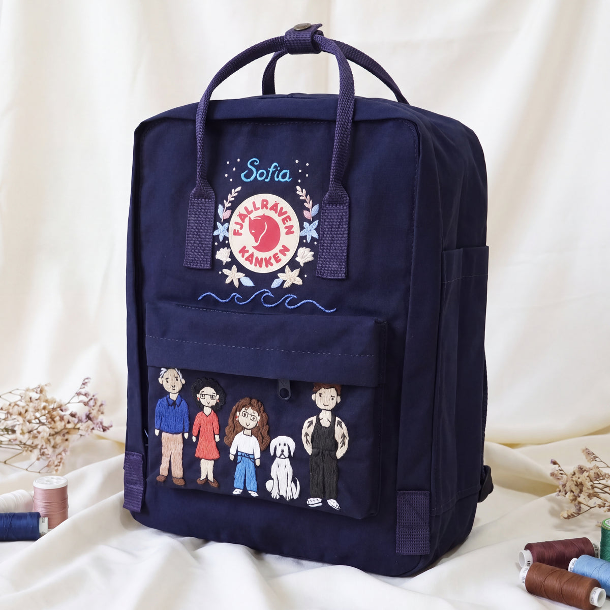 Fjällräven Kanken Regenbogen Bunter Gänseblümchen Bestickter Rucksack