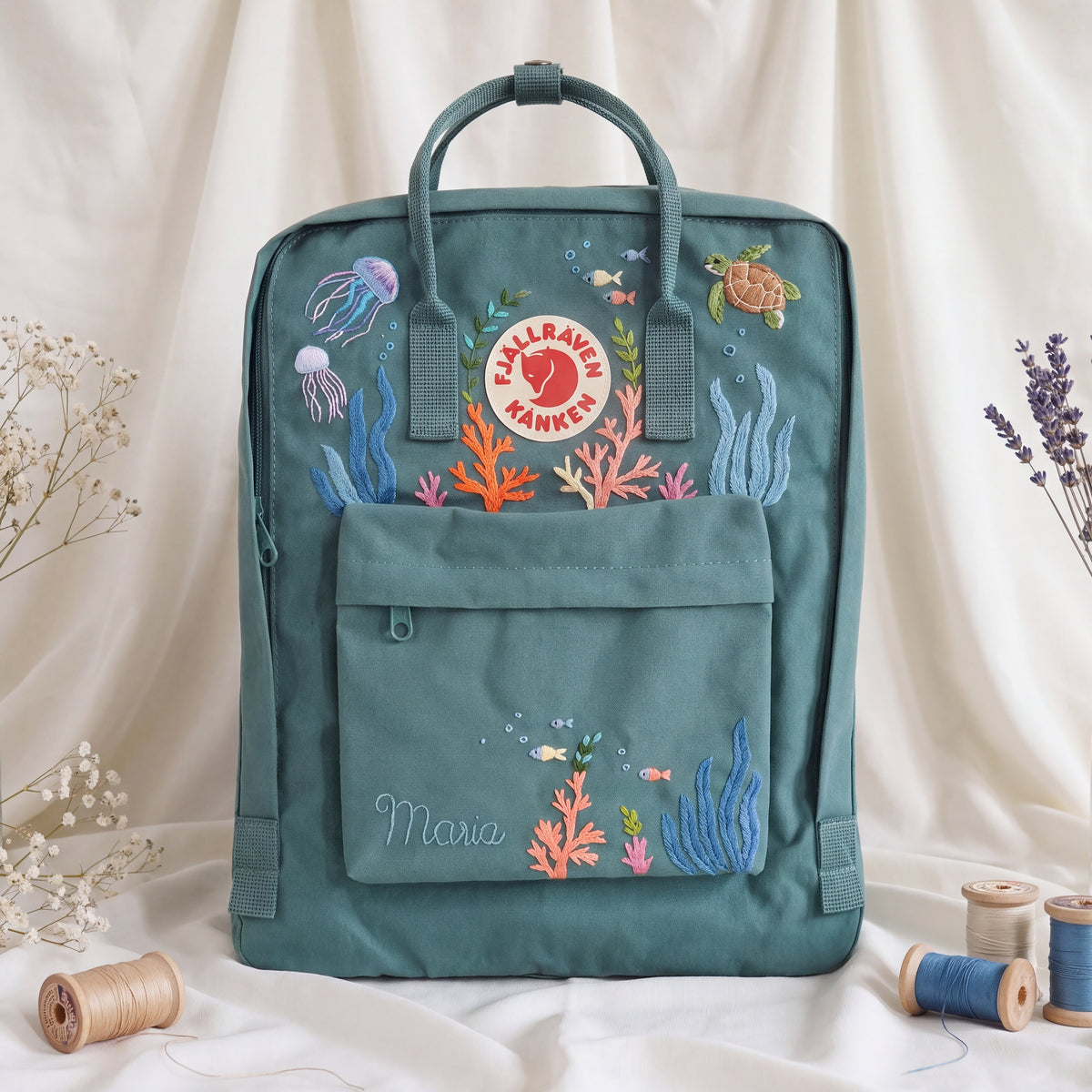 Fjällräven Kanken Regenbogen Bunter Gänseblümchen Bestickter Rucksack