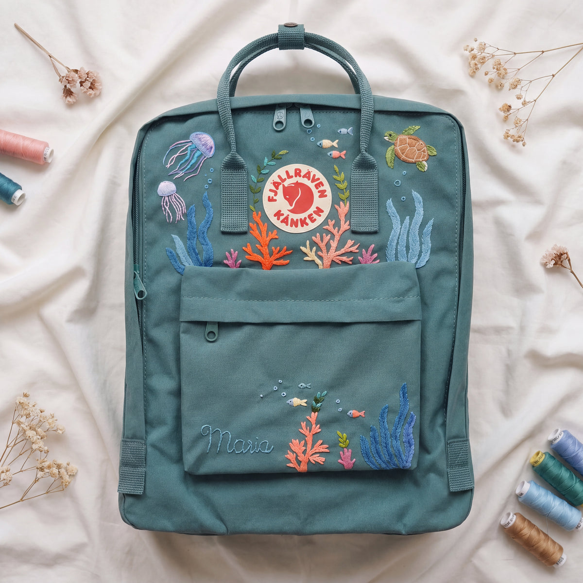 Fjällräven Kanken Regenbogen Bunter Gänseblümchen Bestickter Rucksack