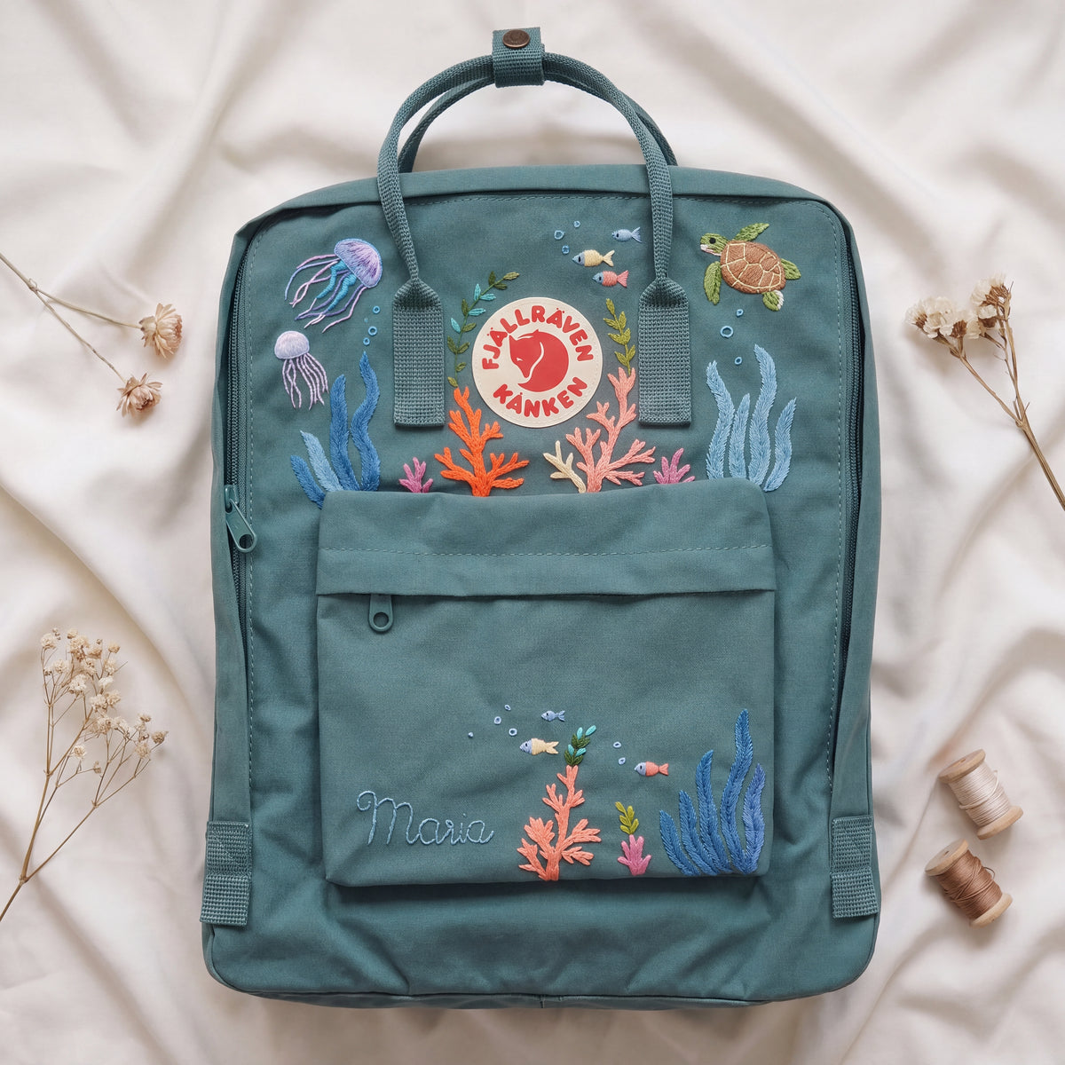 Fjällräven Kanken Regenbogen Bunter Gänseblümchen Bestickter Rucksack
