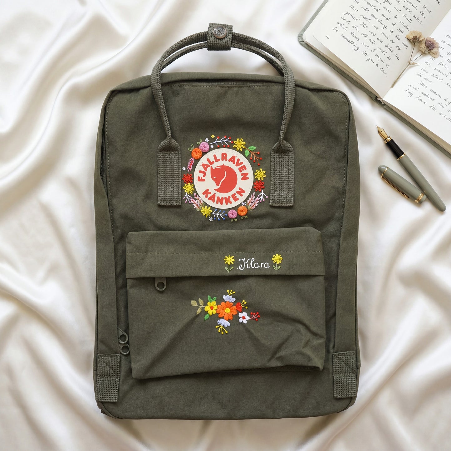 Minimalist Floral Fjallraven Kanken Backpack | Personalized Embroidered Wildflower Kanken Bag | Cute  Back to School Gift