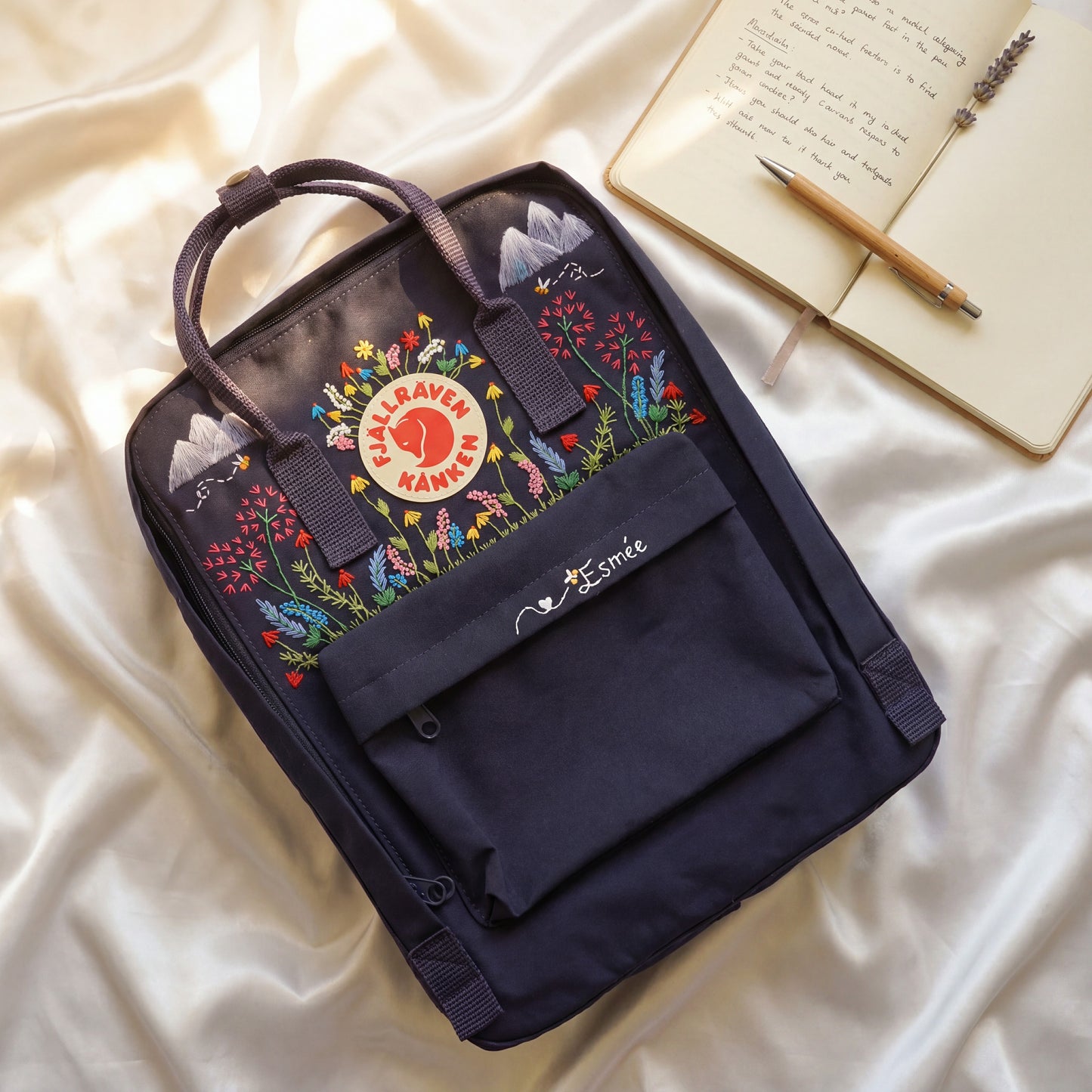Fjallraven Kanken Embroidered Wildflower Backpack | Custom Name Kanken Bag | Floral Backpack | Personalized School Bag | Mountain Meadow Bag